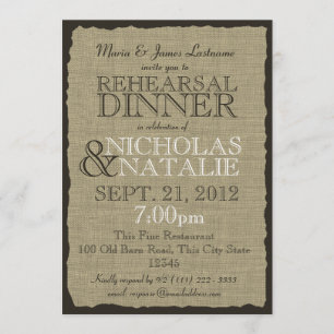 Invitation Rustic Country Burlap Dîner de répétition