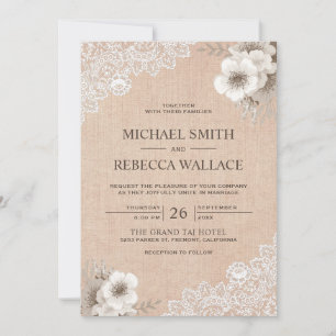 Invitation Rustic Country Burlap Lace Ivory FlorMariage