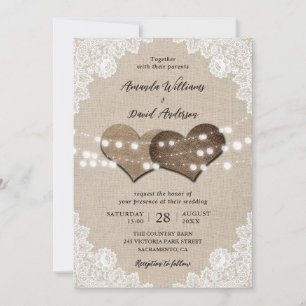 Invitation Rustic Country Burlap Lace String Mariage