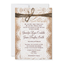 Rustic Country Burlap Lace Twine Wedding Invite