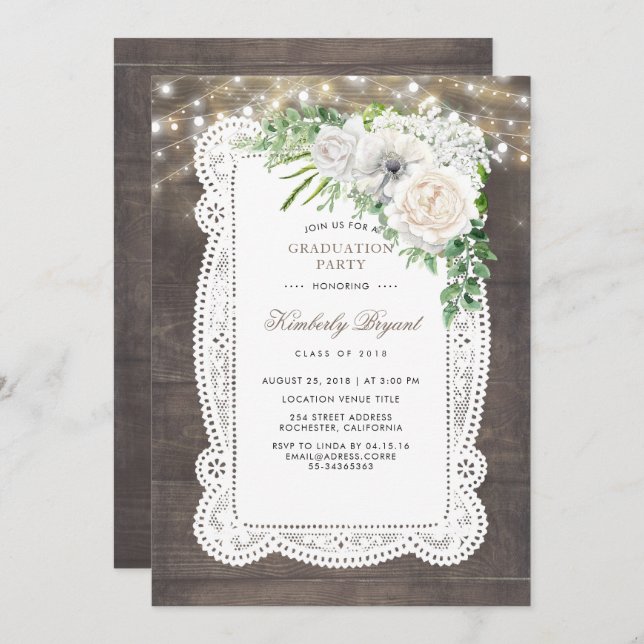 Invitation Rustic Country Chic Floral Graduation Party (Devant / Derrière)