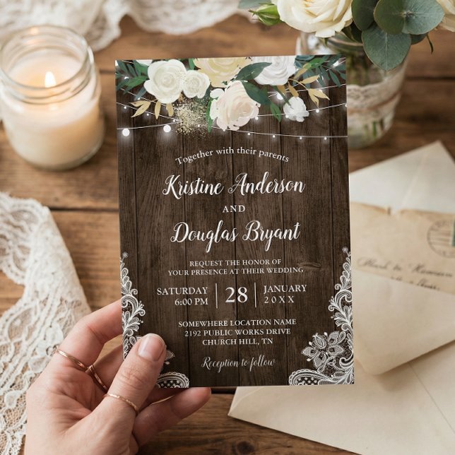 Invitation Rustic Country Chic Floral String Mariage (Créateur téléchargé)