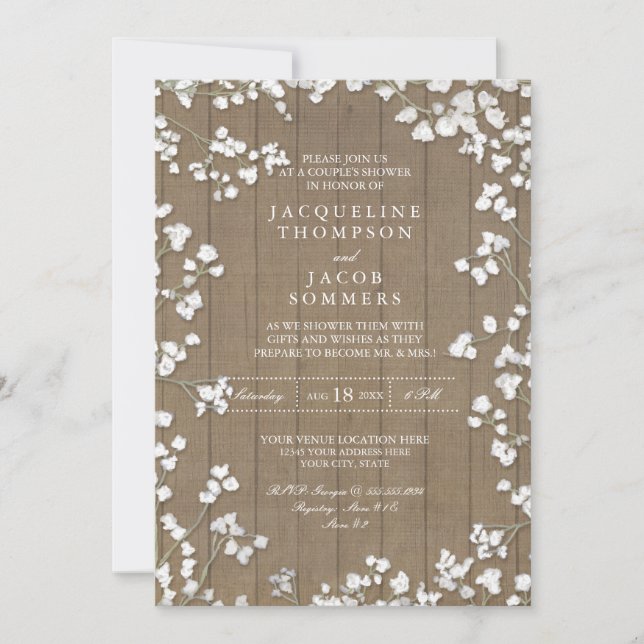 Invitation Rustic Country Couples Douche Baby's Breath Wreath (Devant)
