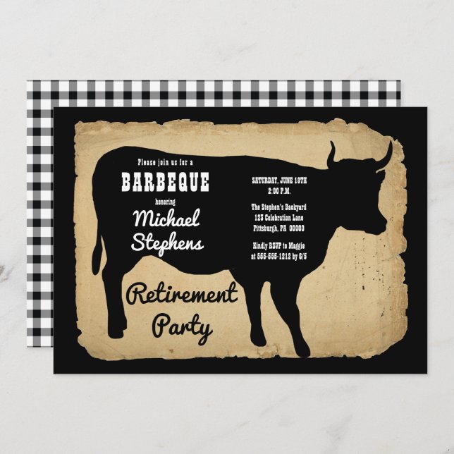 Invitation Rustic Country Cow BBQ Retraite Party (Devant / Derrière)