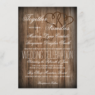 Invitation Rustic Country Double Coeurs Wood Wedts Invite