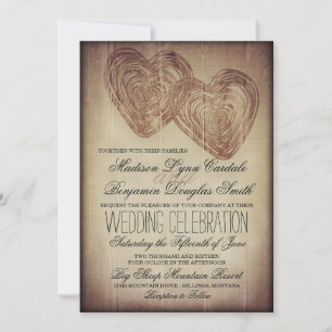 Invitation Rustic Country Double Coeurs Wood Wedts Invite