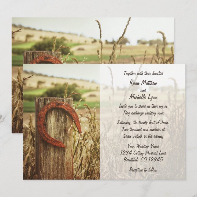 Invitation Rustic Country Fence et Horseshoe Wedding Invitati (Devant / Derrière)