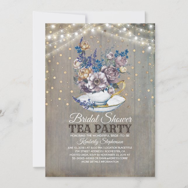 Invitation Rustic Country Fête des mariées Tea Party (Devant)