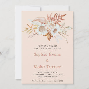 Invitation Rustic Country Floral Botanique rose crème Mariage