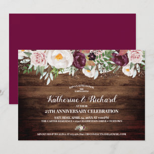 Invitation Rustic Country Floral Fête Mariage Anniversaire