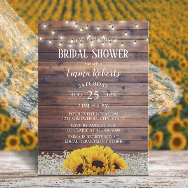 Invitation Rustic Country Floral String Fête des mariées (Créateur téléchargé)