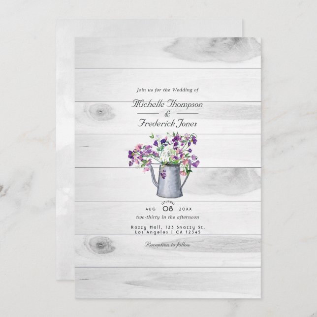 Invitation Rustic Country Garden Floral QR Code RSVP Mariage (Devant / Derrière)