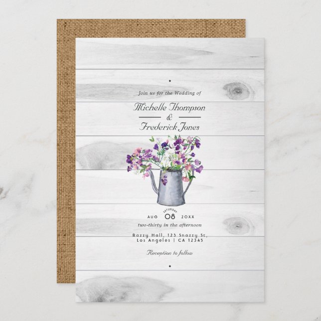 Invitation Rustic Country Garden Floral QR Code RSVP Mariage (Devant / Derrière)