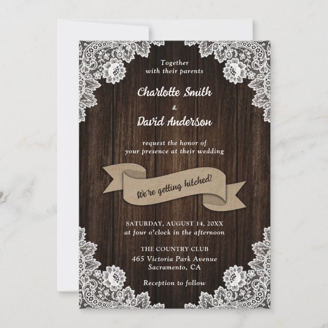 Invitation Rustic Country Grange Bois Burlap Mariage de dente (Devant)