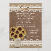 Rustic Country Grange Mariage Sunflower Mason Card