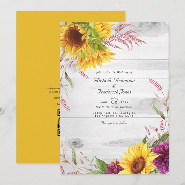 Invitation Rustic Country Grange QR Code RSVP Mariage de tour (Devant / Derrière)