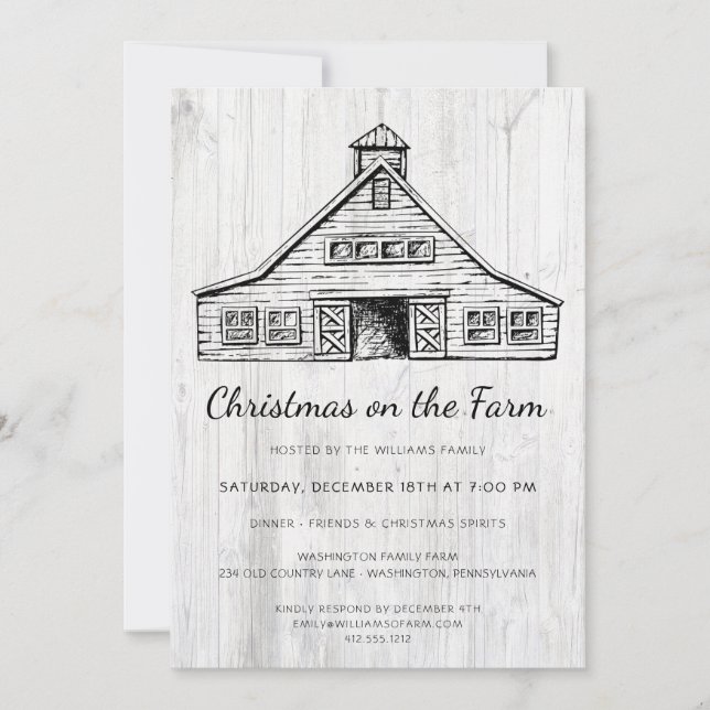 Invitation Rustic Country Grange Simple Bois fête de Noël (Devant)