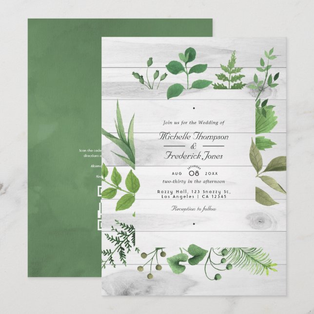 Invitation Rustic Country Grange Verdure Mariage Photo Invita (Devant / Derrière)