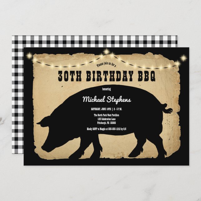 Invitation Rustic Country Hog 30e Anniversaire Barbeque - BBQ (Devant / Derrière)