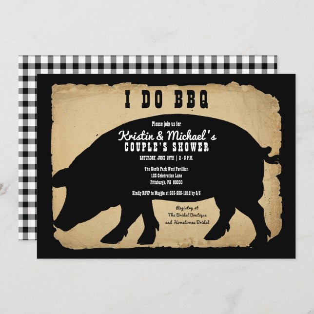 Invitation Rustic Country Hog I DO BBQ Douche de couple (Devant / Derrière)