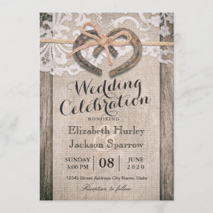 Invitation Rustic Country Horseshoe Burlap Lace Mariage