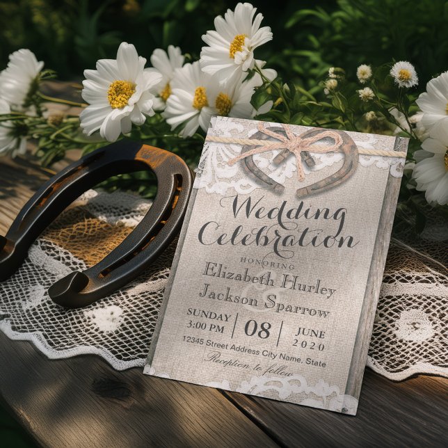 Invitation Rustic Country Horseshoe Burlap Lace Mariage (Créateur téléchargé)