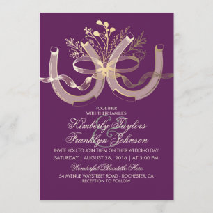 Invitation Rustic Country Horseshoe Gold et Plum Mariage
