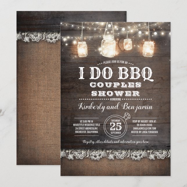 Invitation Rustic Country - Je fais BBQ Couples Douche (Devant / Derrière)
