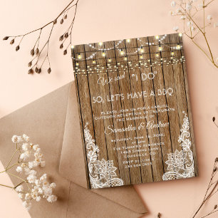 Invitation Rustic Country Lace String Lights I DO BBQ Invitat