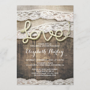 Invitation Rustic Country Love corde Burlap Fête des mariées 