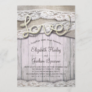 Invitation Rustic Country Love Rope Burlap Lace Barn Mariage