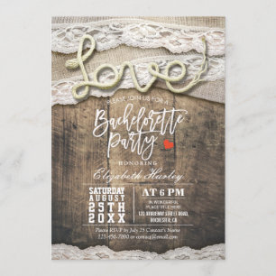 Invitation Rustic Country Love Rope Lace Bachelorette Party