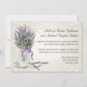 Invitation Rustic Country Mason Jar Lace n Lavender Floral