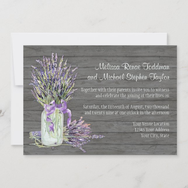Invitation Rustic Country Mason Jar Lace n Lavender Floral (Devant)