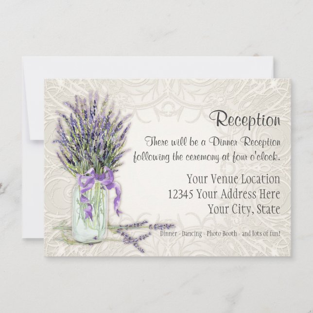 Invitation Rustic Country Mason Jar Lace n Lavender Floral (Devant)