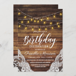 Invitation Rustic Country String éclat Dentelle de bois Anniv