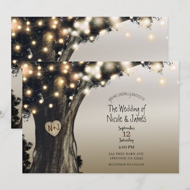 Invitation Rustic Country Tree & Lights Moderne Mariage de gr (Devant / Derrière)