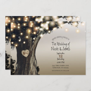 Invitation Rustic Country Tree & Lights Moderne Mariage de gr