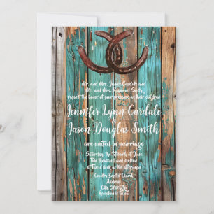 Invitation Rustic Country Turquoise Grange Bois fer à cheval 