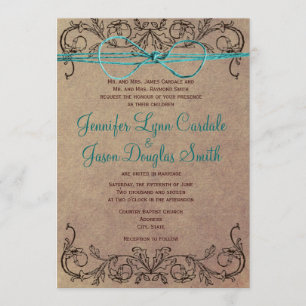 Invitation Rustic Country Vintage Turquoise Mariage Brown Inv