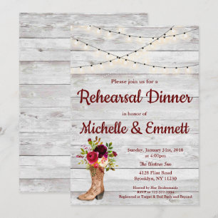 Invitation Rustic Country Western Boot Boho Dîner de répétiti