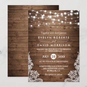 Invitation Rustic Country Wood Twinkle Mariage de dentelle