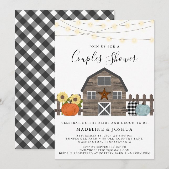 Invitation Rustic Couples Douche Automne Pays Annonce Invitat (Devant / Derrière)