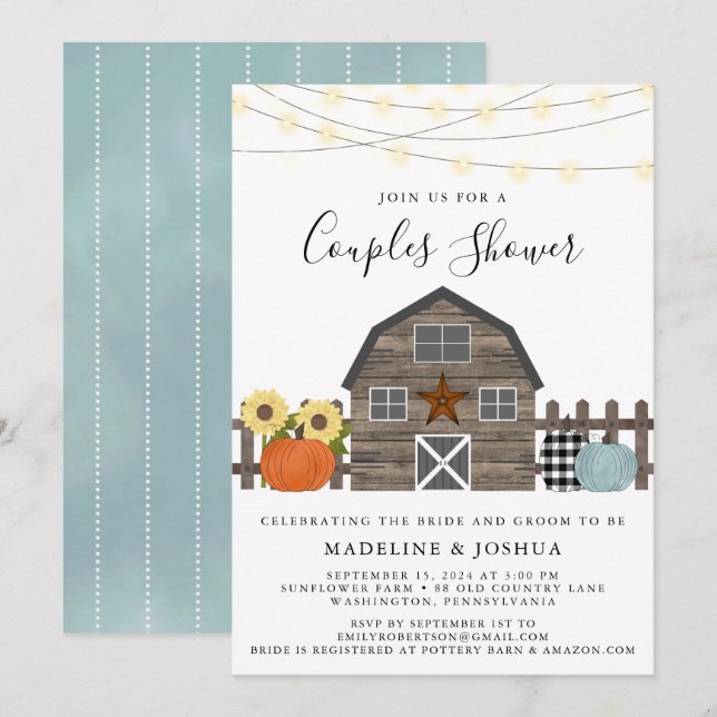 Invitation Rustic Couples Douche Automne Pays Grange (Devant / Derrière)
