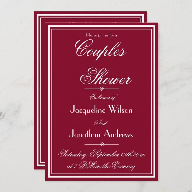 Invitation Rustic Couples Nom de douche E-mail RSVP Bourgogne (Devant / Derrière)