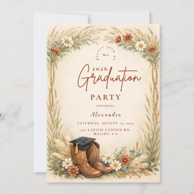 Invitation Rustic Cowgirl Graduation Party (Devant)