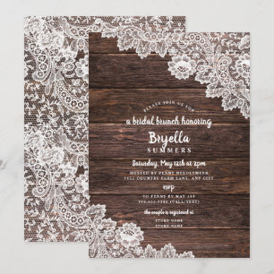 Invitation Rustic dentelle et brunch de bois douche nuptiale