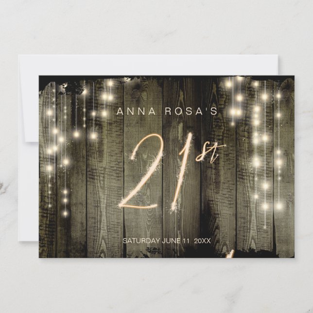 Invitation *~* Rustic Distressed Barn Wood 21e Anniversaire I (Devant)
