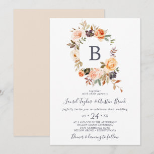 Invitation Rustic Earth Florals Monogramme Mariage