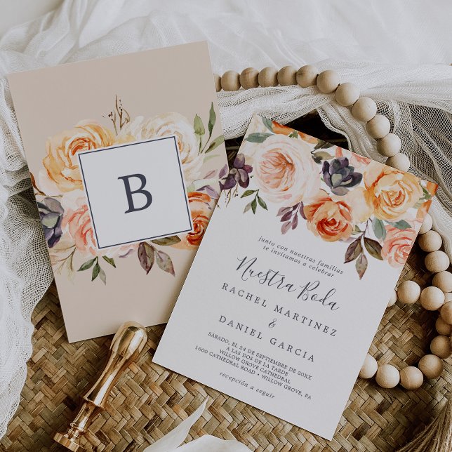 Invitation Rustic Earth Flores Espagnol Nuestra Boda (Créateur téléchargé)